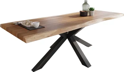 Produktbild von Esstisch Baumkante massiv Akazie natur 280 x 100 Spider-Gestell schwarz ATLAS