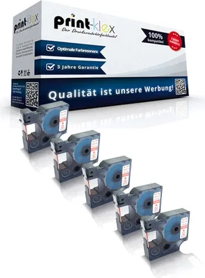 Produktbild von 5x kompatible Schriftbänder für Dymo D1 45015 abelmanager100Series Labelmanager120 Labelmanager150 Labelmanager160 200 S0720540 12 mm x 7 m Red/White Farb Band - Color Line Serie