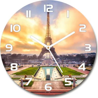 Produktbild von Wanduhr aus Glas 30fi Glasbild Glasuhr Gehärtetes Glas - weisse-zeiger - Eiffel Tower Paris