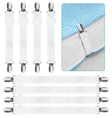Produktbild von Verstellbare Bettlakenspanner Weiß 8 Stück mit Metallclips