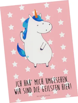 Produktbild von Mr. & Mrs. Panda Postkarte Einhorn Mann - Rot Pastell - Geschenk, Familie, Einhörner, Freundin, Ansichtskarten, Unicorn, bildkarte, Grußkarte, Postkarten, Party