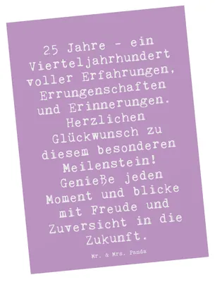 Produktbild von Mr. & Mrs. Panda Grußkarte Spruch 25. Geburtstag - Lavendeltraum - Geschenk, Geschenke, Ansichtskarten, Ansichtskarte, Meilenstein, Vierteljahrhundert, Glückwünsche