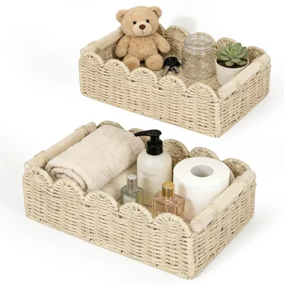 Produktbild von Wickeltisch-Organizer 30x20 cm, 2 Stücke, Rattan Korb, für Badezimmer