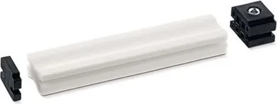 Three components of a door closer mechanism are laid out on a white background.
