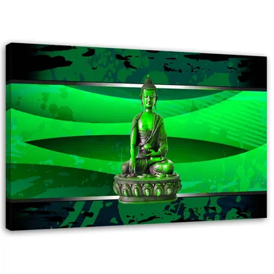 Produktbild von Leinwandbild buddha auf grünem hintergrund 60x40 cm Feeby grün wandbild bereit zum aufhängen