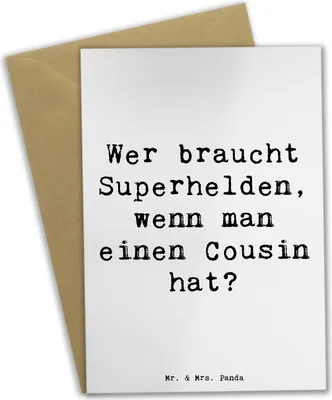 Produktbild von Mr. & Mrs. Panda Glückwunschkarte Spruch Cousin Held - Weiß - Geschenk, Verwandtschaft, Cousins, dankeskarten, Cousine, Freude, Unterstützung, Familie, Grußkarte, Helden
