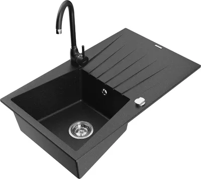Produktbild von Mexen Cesar 1 Becken-Granitspüle mit Abtropffläche und Mischbatterie Telma, Schwarz/Silber - 6514-73-670200-70