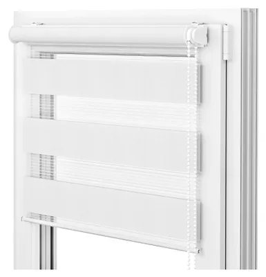 Produktbild von Zevra Doppelrollo Duorollo, Klemmrollo ohne Bohren & mit Bohren für Fenster und Türen, Klemmfix Duo Rollo Lichtdurchlässige/Verdunkelnde Streifen, 85 x 160 cm, Weiß