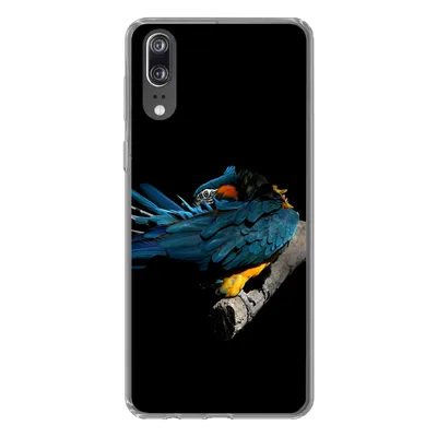 Produktbild von MuchoWow® Handyhülle Schutzhülle Hülle für Huawei P20 Vogel - Federn - Zweig - Schwarz Silikon Softcase Handy Hülle - Hardcover