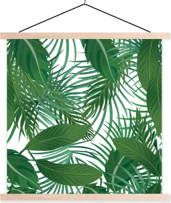 Produktbild von MuchoWow® Textilposter Blätter - Muster - Tropisch 120x120 cm mit holzfarbenen Rahmen - Textil-Poster