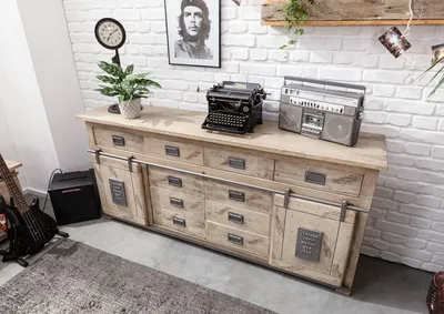 Produktbild von MASSIVMOEBEL24 Sideboard Mango 200x45x90 whitewash lackiert RAILWAY #322