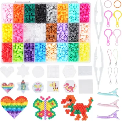 Produktbild von Bügelsegelset 5 mm, 4300 Stück, 24 Farben, mit Steckplatte und Motiv für Basteln