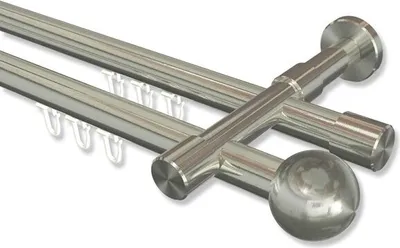 Produktbild von Interdeco Innenlaufstange, Gardinenstange mit Innenlauf Edelstahl-Optik Modell Prestige Luino, 20 mm Ø 2-läufig, 240 cm