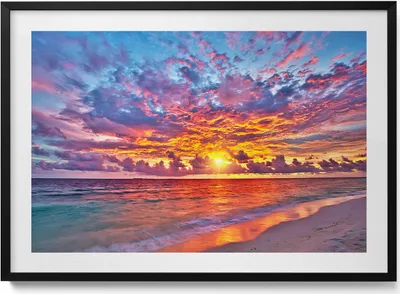 Produktbild von Sonnenuntergang über dem Meer– Wandbild mit Rahmen – Gerahmtes Bild  – Wanddekoration – 100x70 cm –  Schwarz Rahmen