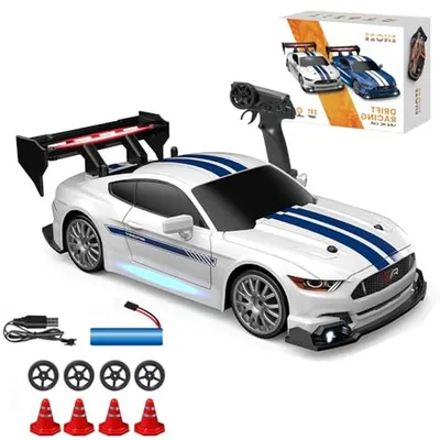 Obrázok produktu pre RC drift auto – závodné auto s diaľkovým ovládaním – pre driftovanie a pretekanie – vymeniteľné pneumatiky – mierka 1:24 – biela