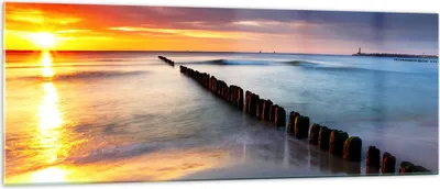 Produktbild von Bilder auf glas - Meer Küste Strand Sonnenaufgang - 140x50cm - Glasbilder - Wandbilder - Kunstdruck - zum Aufhängen bereit - Wanddekoration aus Glas - Glas Bilder - Wandbild auf Glas - GAB140x50-2781