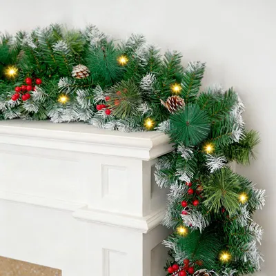 Kunstdennenslinger 270 cm, 50 warmweiße LED-Lampen, Weihnachtsdeko