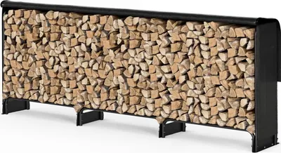 Image de VOUNOT® Étagère à bois extérieure en métal avec couverture étanche, 300x116x26 cm Noir