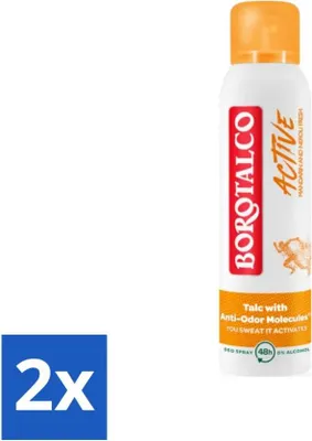 Obrázok produktu pre Borotalco – dezodorant v spreji – Active – mandarínka a neroli Fresh – 0 % alkoholu – 150 ml – výhodné balenie – 2 kusy