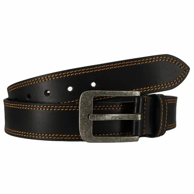 Produktbild von Hochwertiger Echtleder Gürtel aus Büffelleder in Edler Doppelnaht Optik ,Farbe - Schwarz, Taillenweite 125cm / Gürtellänge 140cm, 3,8cm breit
