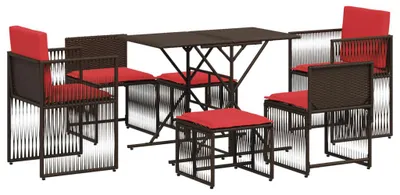 Productafbeelding van 7-delige tuineetset met kussens bruin poly rattan