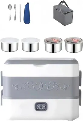 Immagine prodotto di Contenitore termico elettrico da 2,4 litri con isolamento, doppio fondo e scomparto per le posate, ideale per l'ufficio e i viaggi.