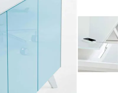Produktbild von Kommode Modern Sideboard Blau Anrichte Schrank Aktenschrank Büro Glas Frezza Neu