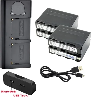 Produktbild von Trade-Shop 3in1 Set: 2x Akku 6800mAh + USB Dual LCD Ladegerät USB-C für Sony CCD-TR918E DCR Serie DCR-TR8000/E DCR-TR8100/E DCR-TR7000/E DCR-TR7100/E