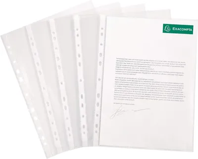 Produktbild von Exacompta 5310E 10er Pack PP-Kunststoff Prospekthüllen Standard. Für DIN A4 transparent glasklar oben und seitlich offen Klarsichtfolie Klarsichthülle ideal für Ordner Ringbücher und Hefter