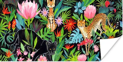 Produktbild von MuchoWow® Poster Dschungel - Tiere - Blumen 40x20 cm - Poster für die Wand - Poster Schlafzimmer