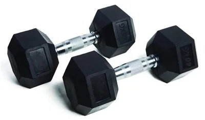 Image de Haltères - 40 kg - Hexagonaux en caoutchouc - Poignées antidérapantes - Pour l'entraînement de la force et le fitness