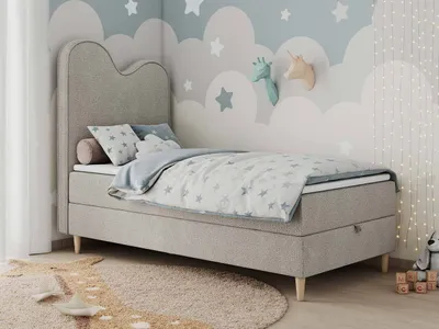 Produktbild von Boxspringbett, Einzelbett für Kinder, Jugendbett mit Matratze - FLOW - 90x160cm - Beige - H3