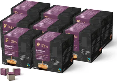 Produktbild von Tchibo Qbo Espresso Oro Tolima Premium Kaffeekapseln, 216 Stück – 8x27 Kapseln (Espresso, Intensität 7/10, vollmundig mit Röstaromen), nachhaltig, aus 70% nachwachsenden Rohstoffen