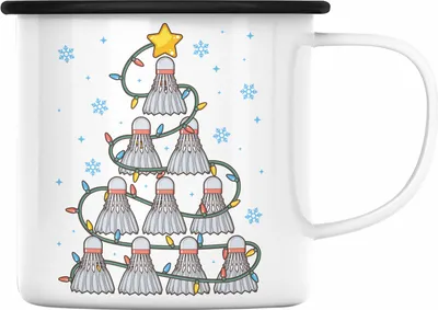 Produktbild von Trendation - Badminton Weihnachten Emaille Tasse Geschenk Badmintonspieler Geschenkidee Trainer Coach (Schwarz)