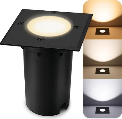 Produktbild von SSC-LUXon KALPA Bodenstrahler LED eckig schwarz - Bodenleuchte IP67 Außenlampe mit GU10 Birne 3W - 3CCT warmweiß neutralweiß kaltweiß