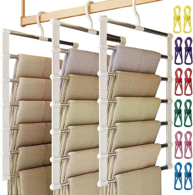 Produktbild von Platzsparende Kleiderbügel mit 12 Clips, Hosenbügel und Organizer für den Kleiderschrank, 3 Stück