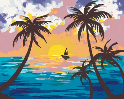 Produktbild von Zuty - Malen nach Zahlen - SONNENUNTERGANG HINTER DEN PALMEN, 40x50 cm, mit Keilrahmen (bereits gespannt)