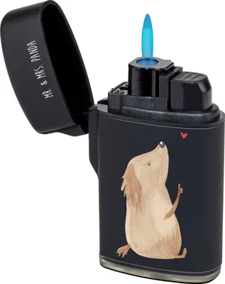 Produktbild von Mr. & Mrs. Panda sturmfeuerzeug Hund Liebe - Schwarz - Geschenk, Feuerzeug, Gasfeuerzeug, Feuerzeuge, Sprüche, Herz, gas anzünder, sturmfeuerzeuge, Hunde