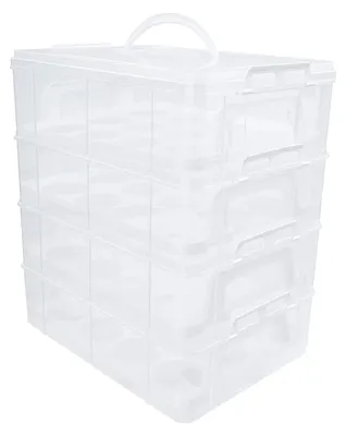 Image de Boîte de rangement pour cupcakes - Boîte de transport pour muffins - 4 niveaux - 48 compartiments - Empilable - Avec poignée - En PP - Transparent