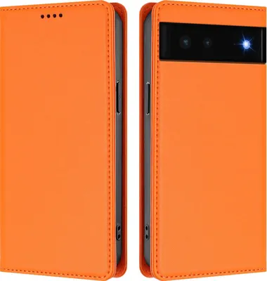Produktbild von Handyhülle für Google Pixel 6, Kunstleder Klapphülle Stoßfeste Magnetische Hülle mit Ständer Orange