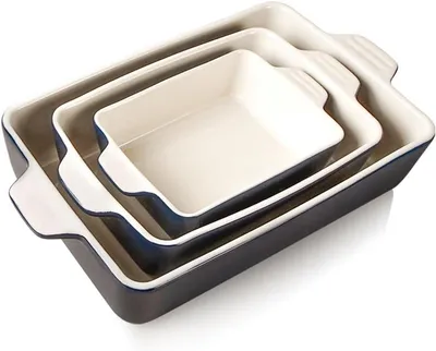 Produktbild von PromoHome® Keramische Auflaufform Set - Rechteckige Backformen für Lasagne und Ofengerichte, 30 x 20 x 7 cm, Blau
