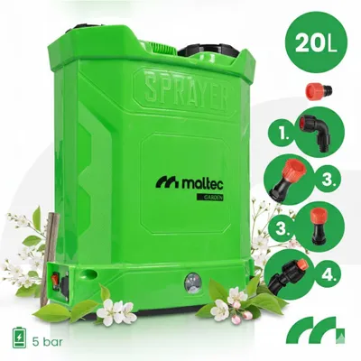 Immagine prodotto di Irroratore a zaino a batteria 20 L, MalTec spruzzatore elettrico a pressione 5 bar, inclusa batteria Li-Ion 12 V, lancia da 96 cm e 5 ugelli, per giardino ed erbacce
