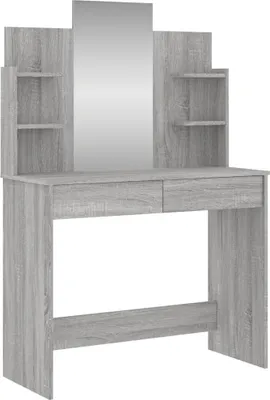 Image de vidaXL Coiffeuse avec miroir Gris Sonoma 96x39x142 cm