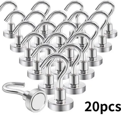 Produktbild von Neodymium-Magnethaken- extra sterk- 10 kg- 20 stuks- stansvrij- magnetische Haken- für Metalltüren- Kühlschränke- Küchen- Kleiderstangen- Büros- silber