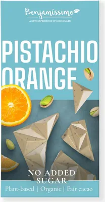 TABLICZKA KAKAOWA PISTACJE - POMARAŃCZA BEZ DODATKU CUKRÓW BEZGLUTENOWA BIO 60 g - BENJAMISSIMO