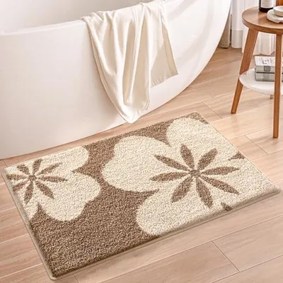 Produktbild von Badematte 50x80 cm – Blumenmuster, saugfähig, rutschfest, weich & plüschig