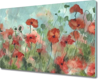 Produktbild von Coloray Kochplattenabdeckung Herdabdeckplatte 80x52 cm Hackbrett Schneidebrett Küchenbrett - Mohn im regen