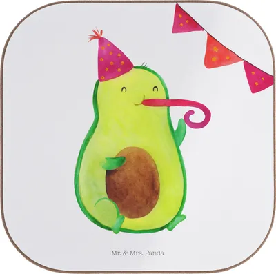 Produktbild von Mr. & Mrs. Panda Untersetzer Glas Avocado Party Zeit - Weiß - Geschenk, Coaster, Geburtstagsfeier, Getränkeuntersetzer, Geburtstag, für Gläser, Happy Birthday, Genießen