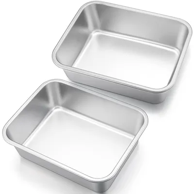 Immagine prodotto di Teglia da forno - Set di 2 - Acciaio inossidabile - Rettangolare - Ideale per lasagne - Resistente - 27 x 21 x 8 cm - Contenitore per forno