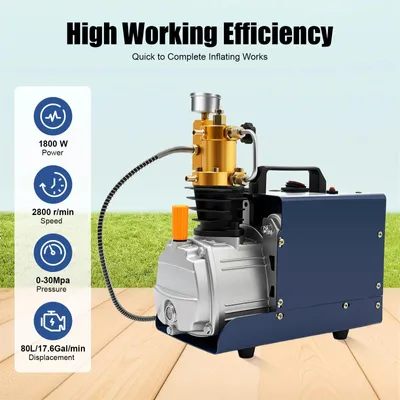 Produktbild von PCP Luftkompressor - Elektrischer Kompressor 0–30 MPa 1800 W - Kupfermotor - Wasserkühlung mit Kondensator und Filter - Für Flaschen bis 0,8 l - Blau/Silber